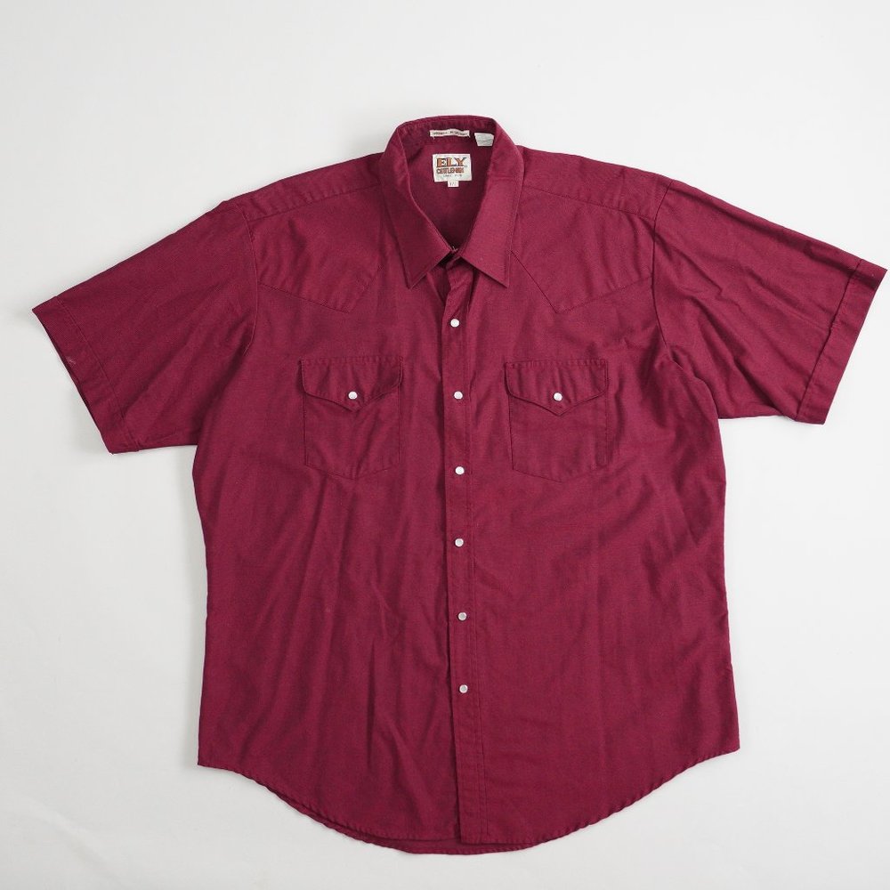 ELY Cattleman Western Pearl Snap Short Sleeve Shirt Red Mens Size 17.5